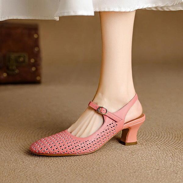 THE HELENA — Genuine Leather Cutout Slingback Heel