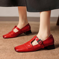 THE VERONA — Genuine Leather T-Strap Block Heel