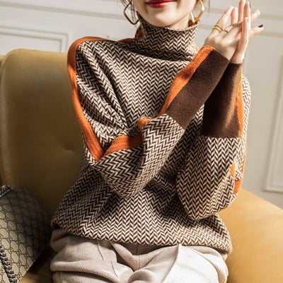 Annette™ | Turtleneck Knitted Jumper with Contrasting Stripes
