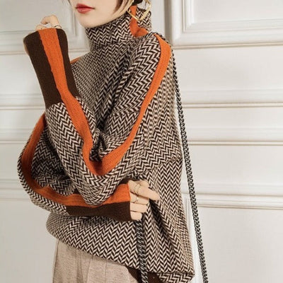 Annette™ | Turtleneck Knitted Jumper with Contrasting Stripes