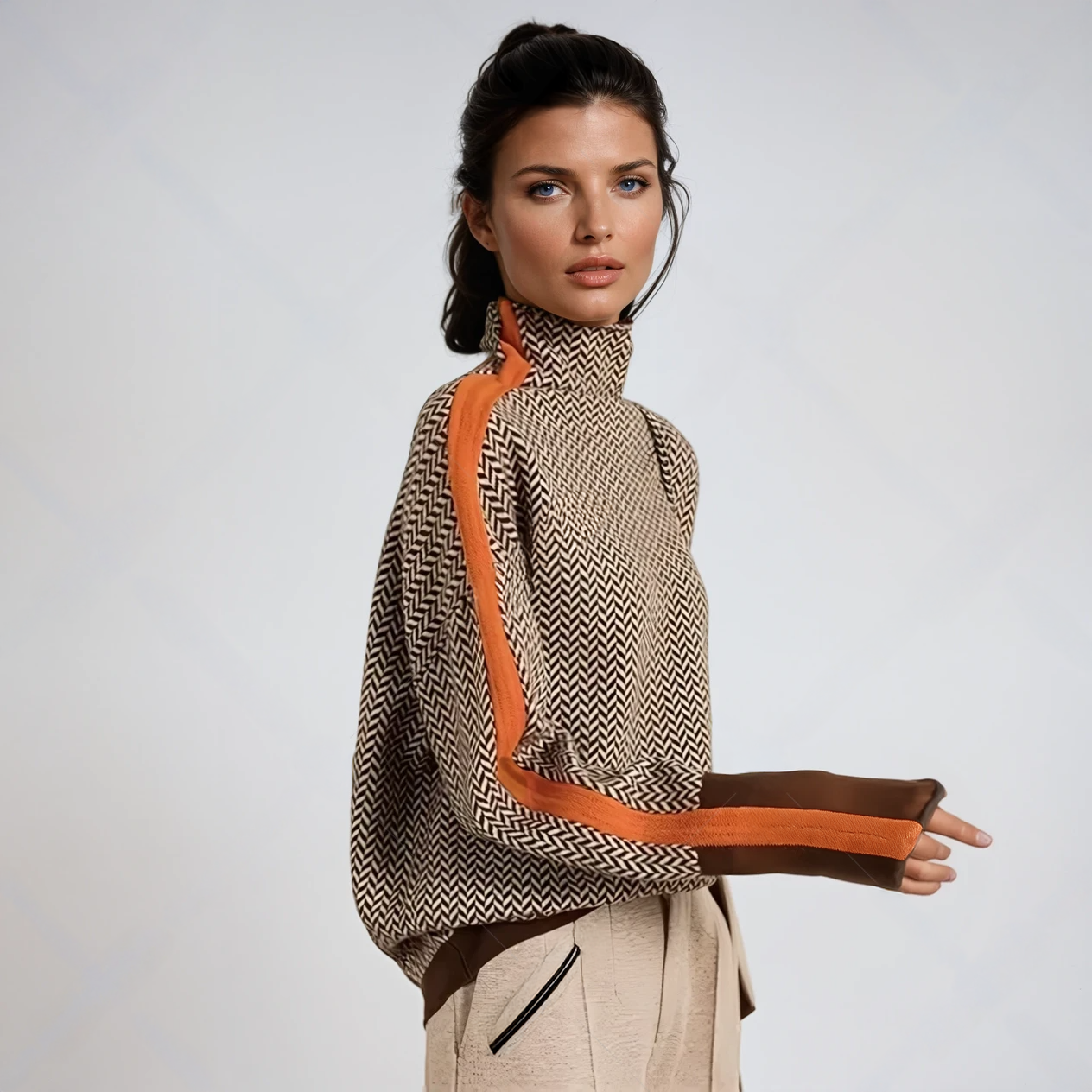 Annette™ | Turtleneck Knitted Jumper with Contrasting Stripes